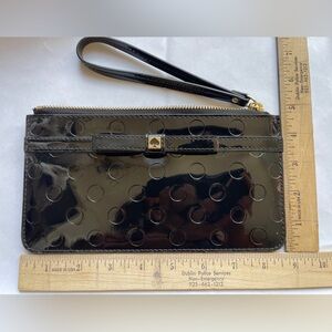 Kate Spade Black Polka Dot Embossed Patent Leather Wristlet Strap Gold Handle